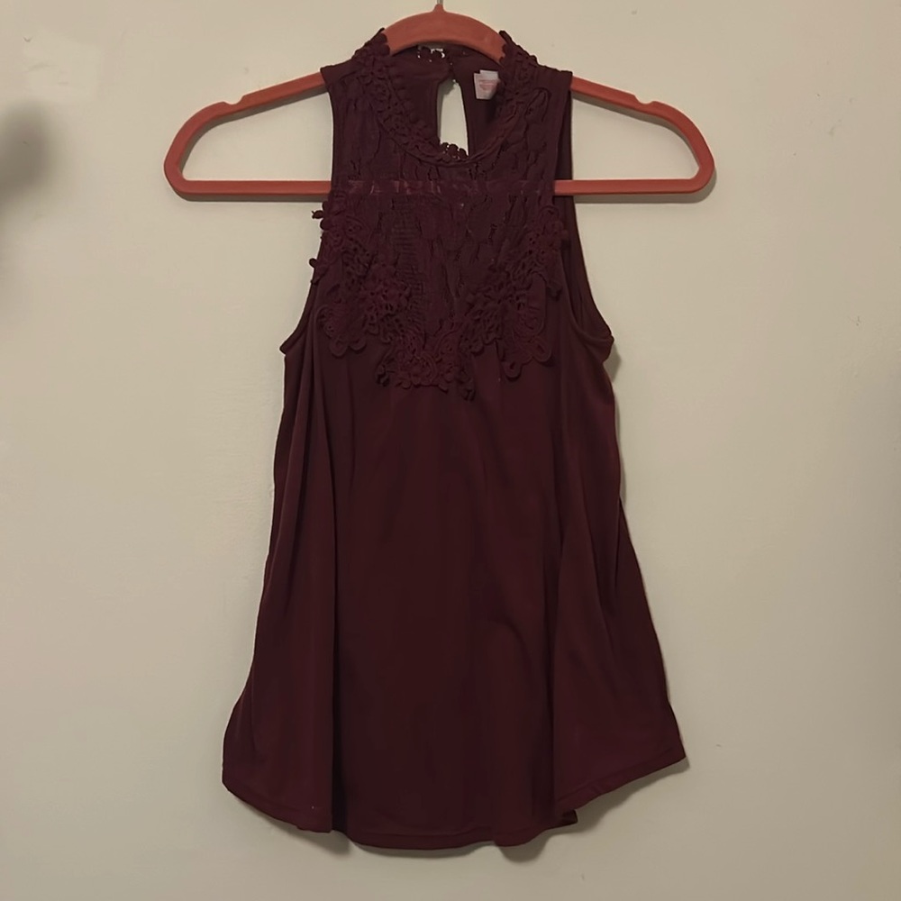 Burgundy lace tank top